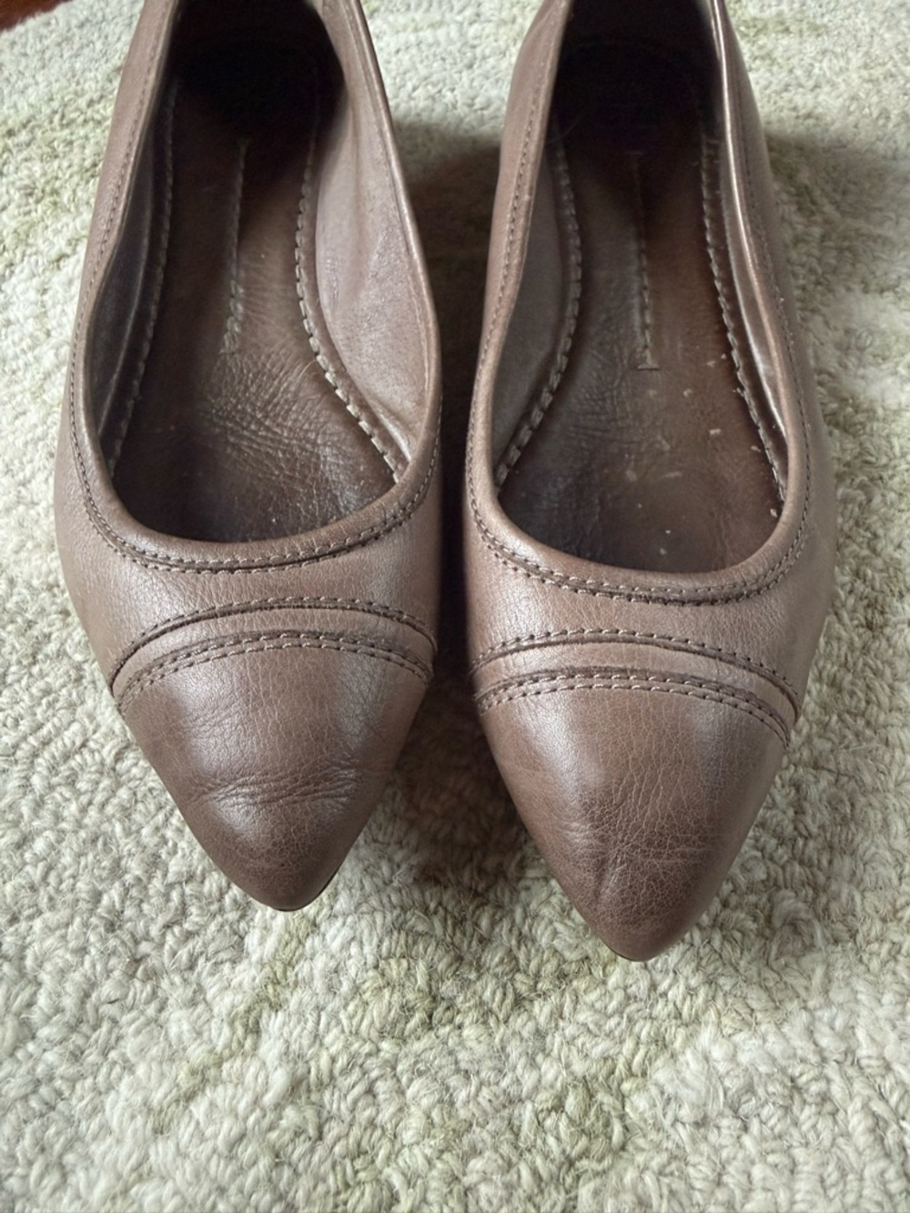 Frye Alicia Taupe Pointed-Toe Leather Flats - Picture 3 of 8